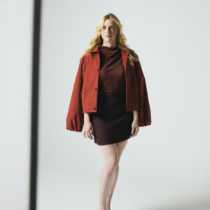 Burned orange bomber in soft velvet fabric with buttons