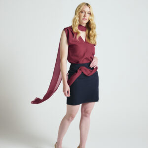 Feminine red top in soft draped organza