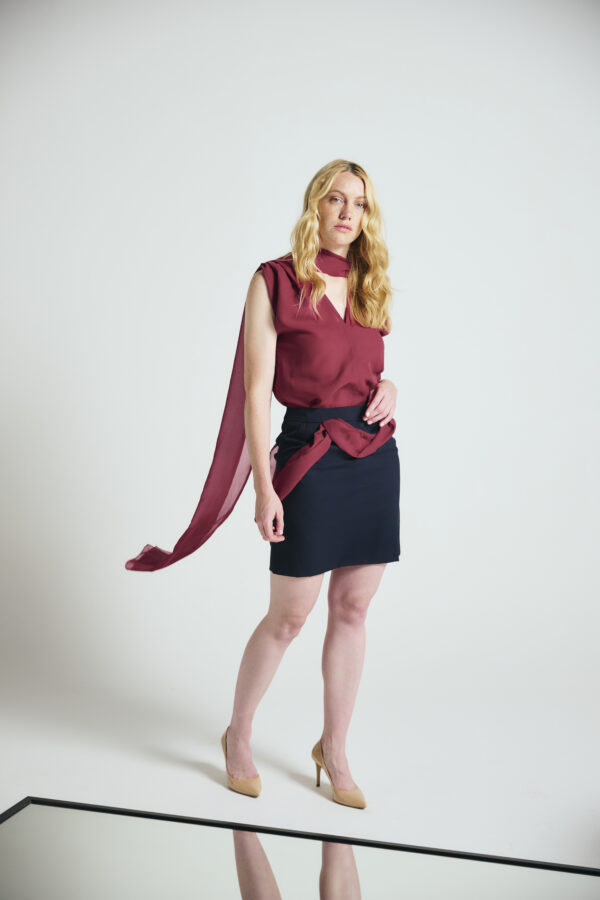 Feminine red top in soft draped organza