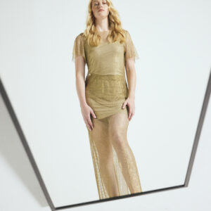 Gold crystal-embellished mesh skirt