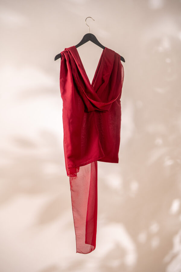 Feminine red top in soft draped organza - Billede 5