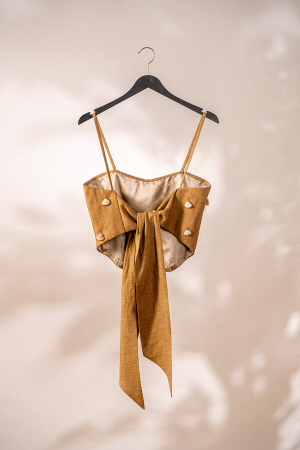 Bold top in sand coloured linen with decorated seashells - Billede 2