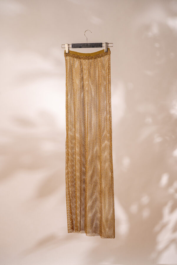 Gold crystal-embellished mesh skirt - Billede 5