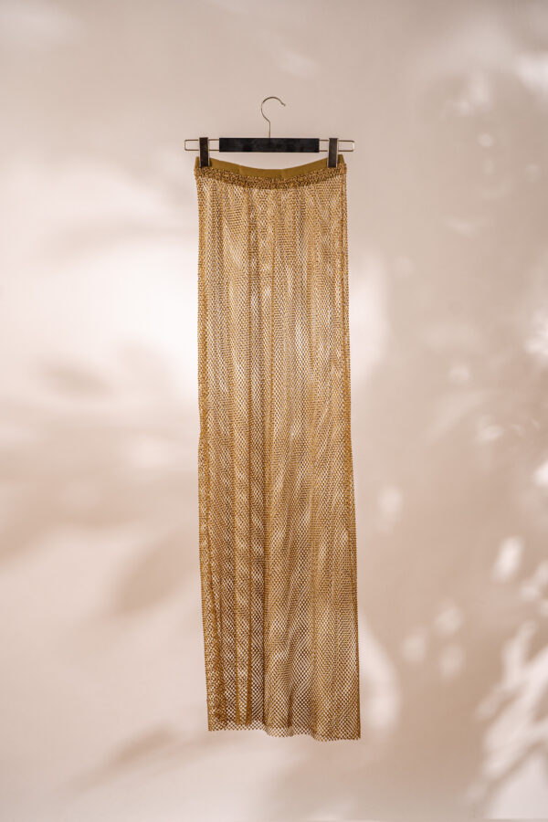 Gold crystal-embellished mesh skirt - Billede 4