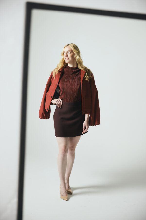 Burned orange bomber in soft velvet fabric with buttons - Billede 2
