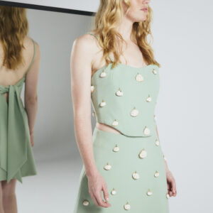 Bold A-skirt In Green With Decorated Seashells