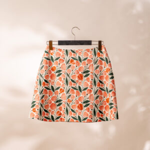 Feminine skirt with orange beads and patterned fabric