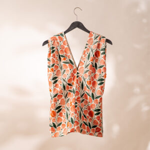 Feminine top with orange beads and patterned fabric