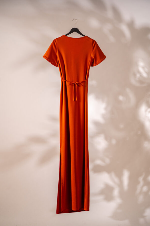 Long orange dress with pearls - Billede 2