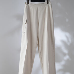 Cream Trousers With Wide Legs And Pocket