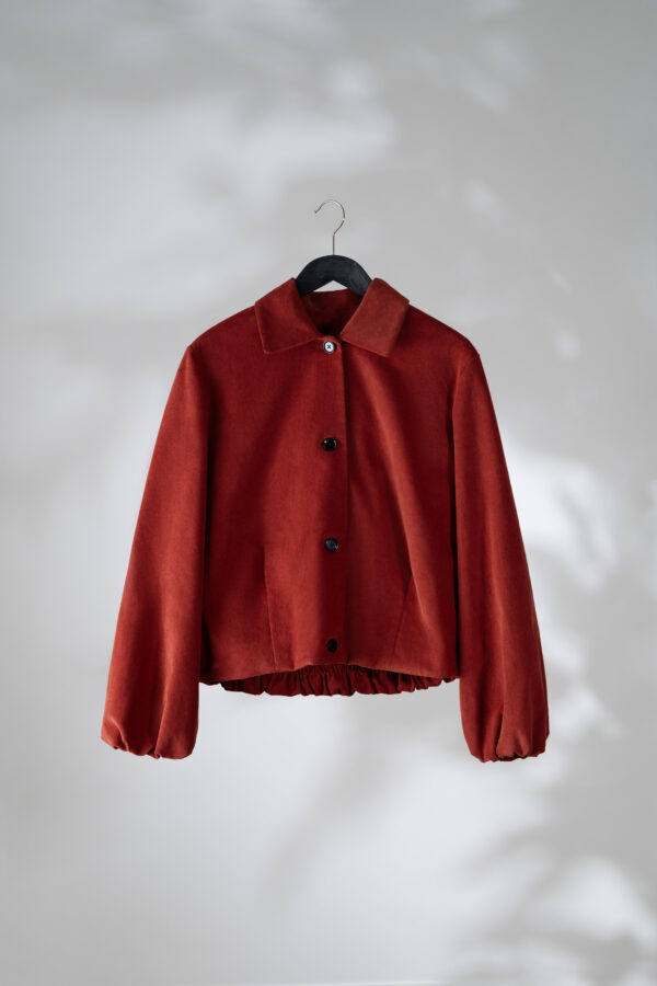 Burned orange bomber in soft velvet fabric with buttons - Billede 3